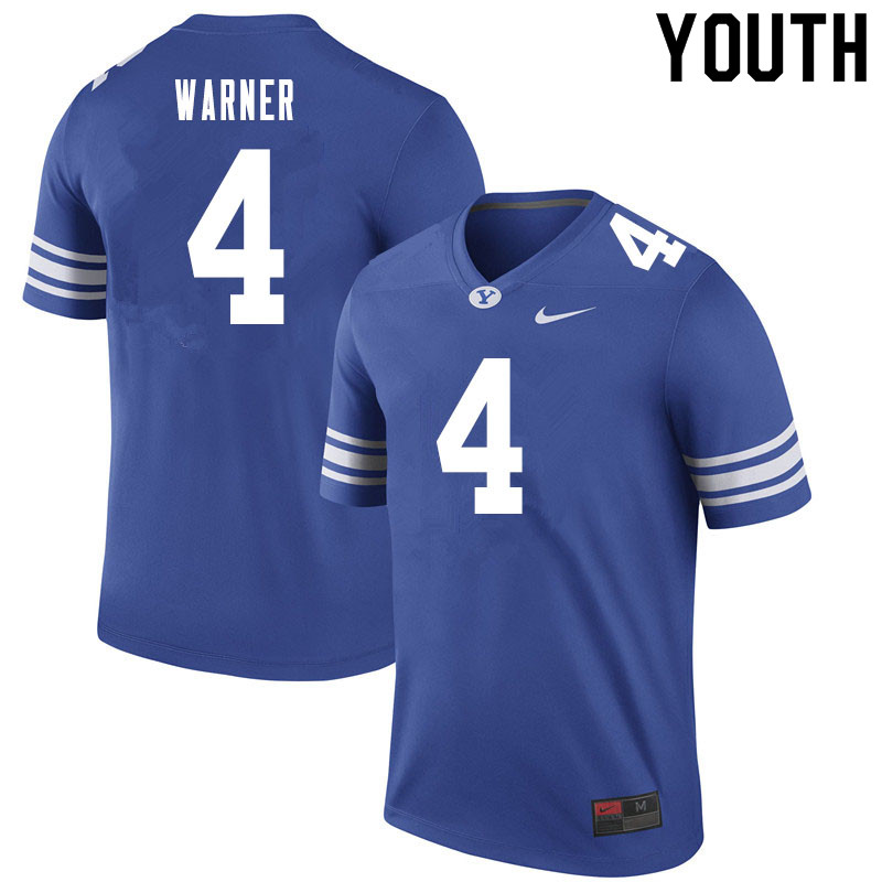 Youth #4 Troy Warner BYU Cougars College Football Jerseys Sale-Royal - Click Image to Close